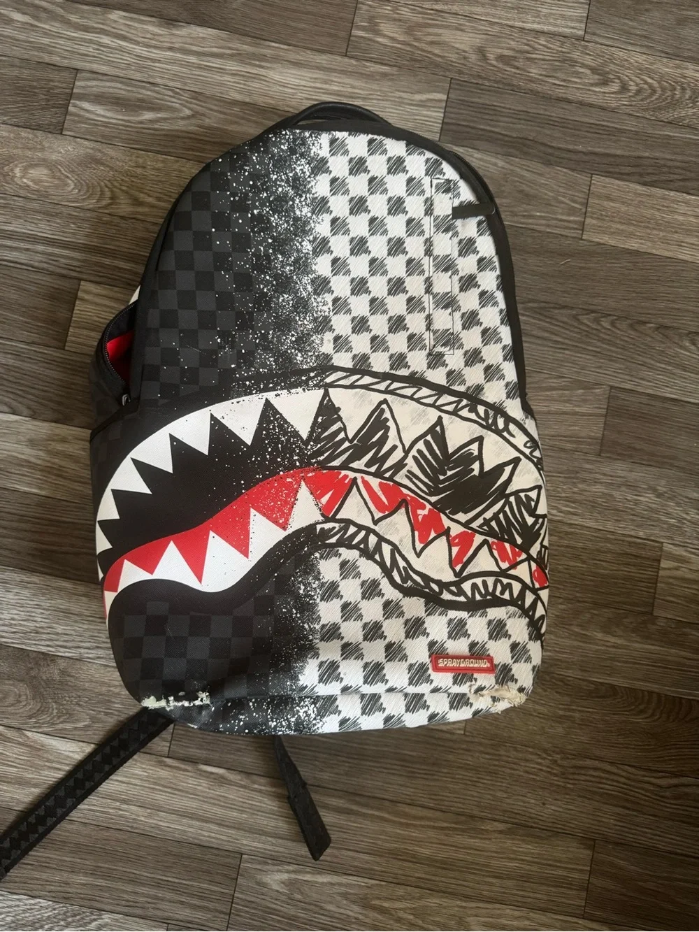 Sprayground Black, White & Red Shark Graphic Backpack